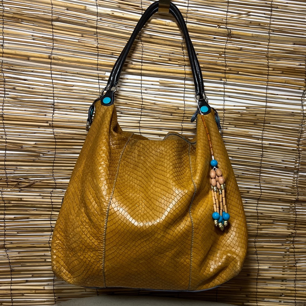 Stylish Mustard Hobo Bag with custom matching Beaded Charm
